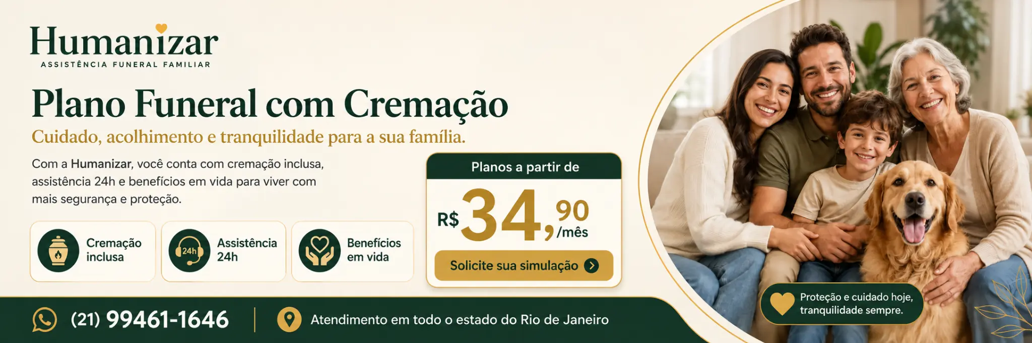 Plano Funeral Humanizar com cremação, assistência 24 horas e benefícios em vida